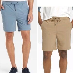 SET 2  Goodfellow Men XL Tech Jogger Shorts Blue Tan Performance Stretch Bundle